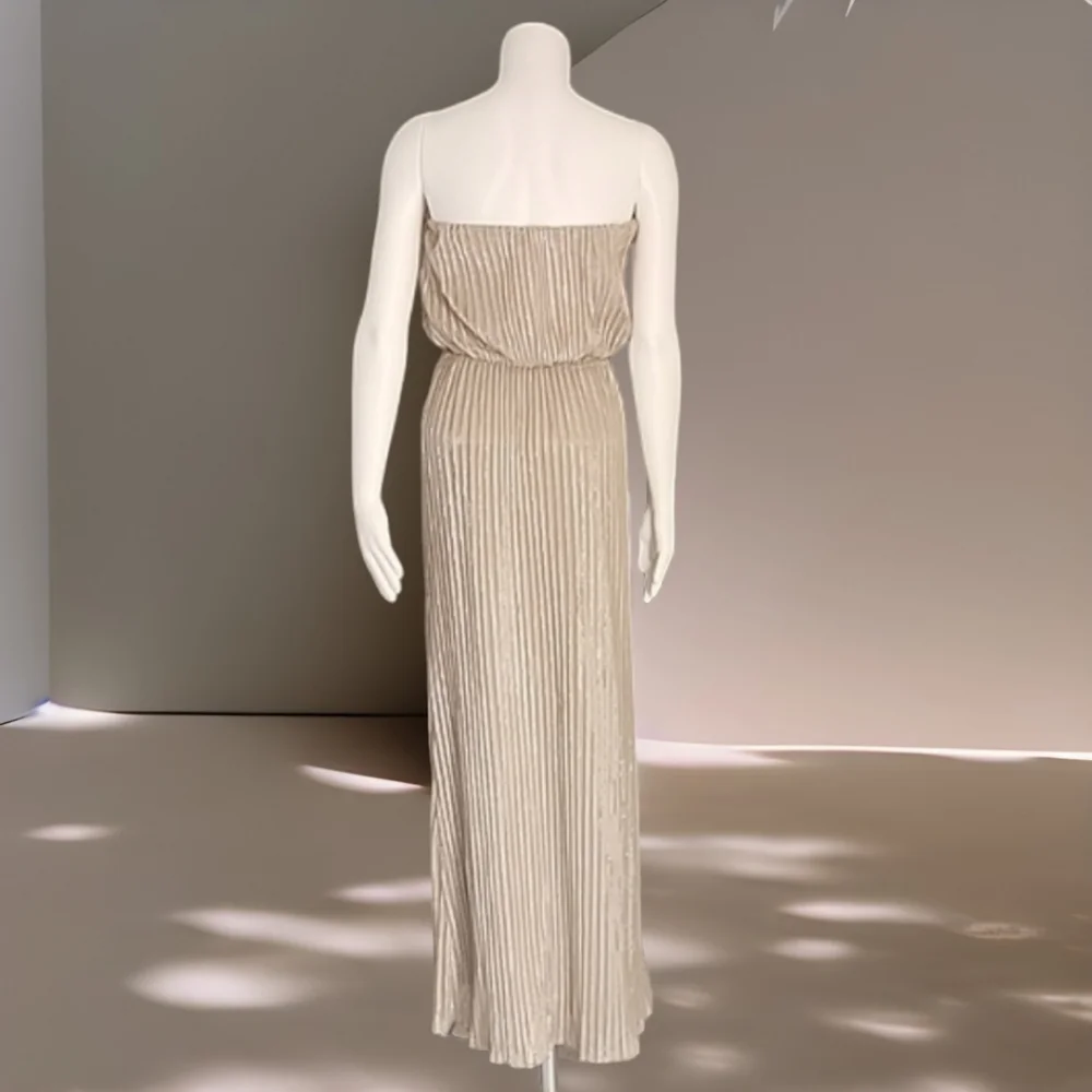 THE LIMITED Champagne Maxi Dress XS Shimmer Tube Top Strapless All Over Pleated
